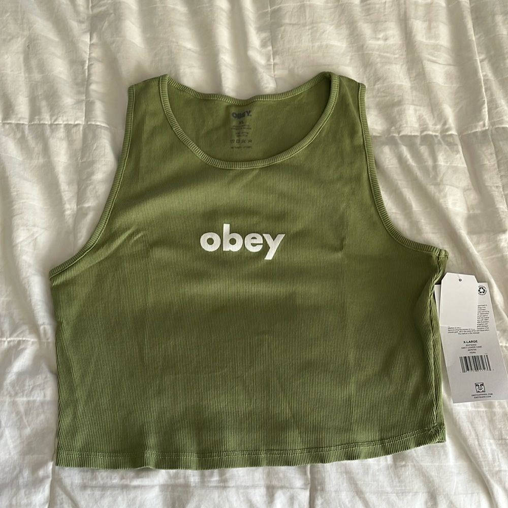 Obey Lower Case Tank Size XL NWT Olive